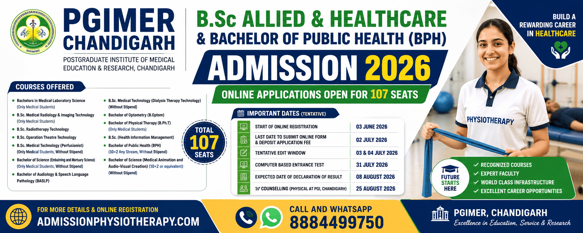 PGIMER Chandigarh B.Sc Allied & Healthcare and BPH Admission 2026: Online Applications Open for 107 Seats