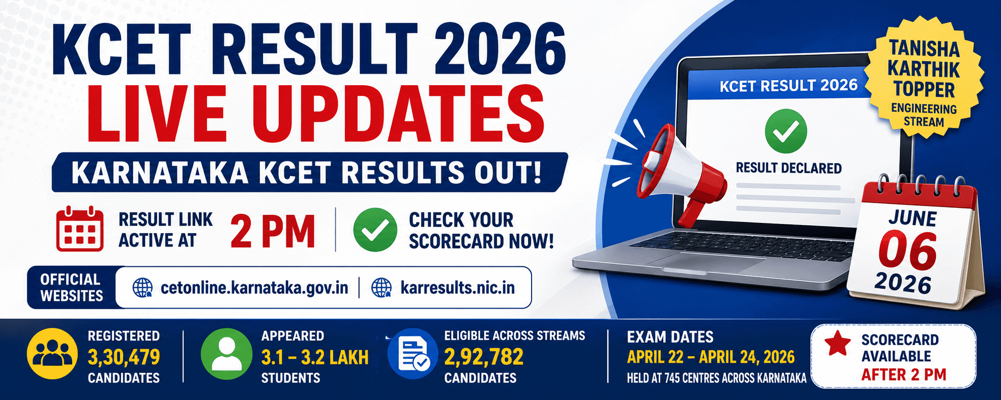 KCET Result 2026 Declared: Karnataka UGCET Scorecard Link Active
