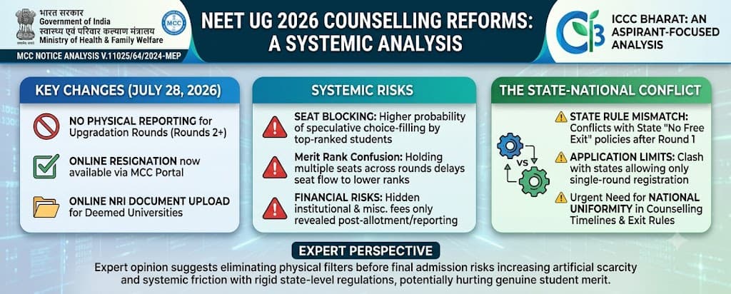 MCC NEET UG 2026 New Rules: Why No Physical Reporting May Cause Seat Blocking & Confusion